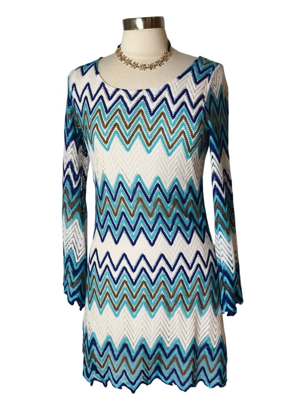 Nicole Marie S Long Sleeve Knit Dress Multicolor Chevron Versatile Minimalist